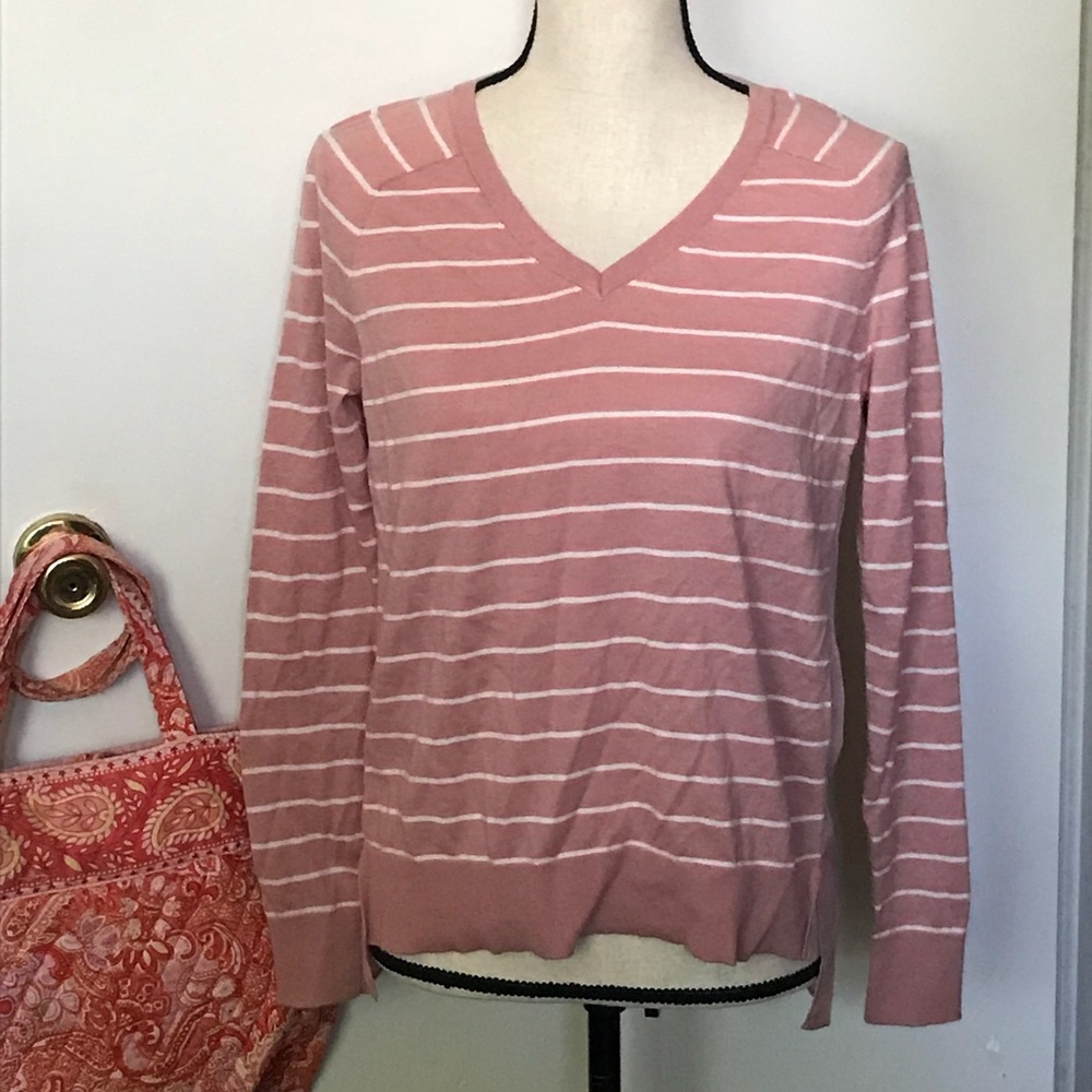 LOFT Pink Rose Sheer Back Knit Top